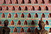 Vientiane, Laos - Wat Si Saket, The gallery around the sim houses thousands of Buddha statues in various mudras, dating  from the 16th century. 